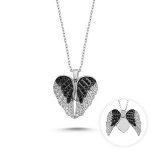 Klenoty Amber Luxusní stříbrný přívěsek otevírací andělská křídla s řetízkem černá