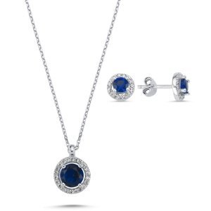 Klenoty Amber Stříbrná sada šperků kolečka modrý kámen - náušnice, náhrdelník