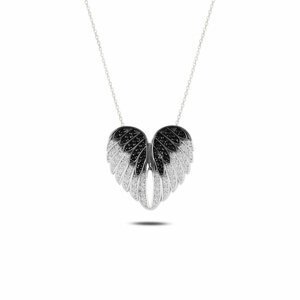 Klenoty Amber Luxusní stříbrný přívěsek andělská křídla s řetízkem černá