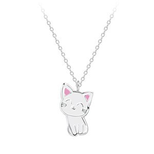 Klenoty Amber Stříbrný  náhrdelník kočička bílá