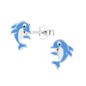 Klenoty Amber Stříbrné náušnice delfín modrý