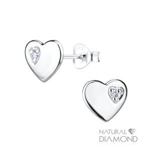Klenoty Amber Stříbrné náušnice s diamantem Srdce z lásky