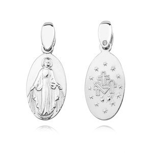 Klenoty Amber Stříbrný oboustranný medailonek -požehnaná Panna Marie