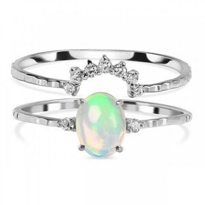 Klenoty Amber Luxusní stříbrný set prstenů s opálem a topazy Couple Velikost: 57