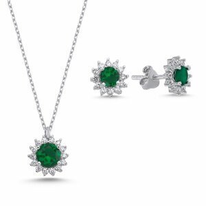 Klenoty Amber Stříbrná sada šperků kolečka zelená Emerald
