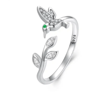 Stříbrný otevřený prsten kolibřík