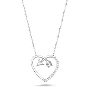 Klenoty Amber Luxusní stříbrný náhrdelník srdce & šíp