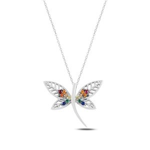 Klenoty Amber Stříbrný náhrdelník barevná vážka