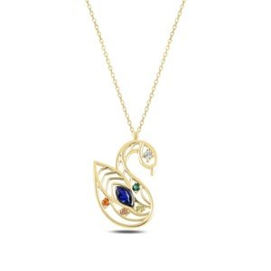 Klenoty Amber Stříbrný pozlacený náhrdelník labuť