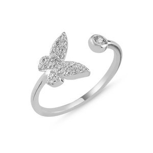 Stříbrný otevřený prsten Motýl - nastavitelná velikost