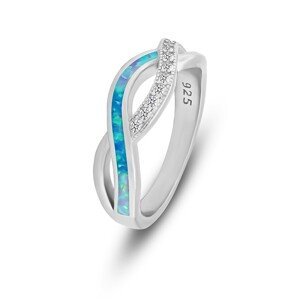 Brilio Silver Elegantní stříbrný prsten se zirkony a syntetickým opálem RI126WLB 56 mm