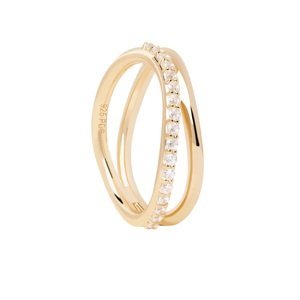 PDPAOLA Půvabný pozlacený prsten se zirkony Twister Essentials AN01-844 48 mm