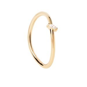 PDPAOLA Něžný pozlacený prsten se zirkonem Leaf Essentials AN01-842 50 mm