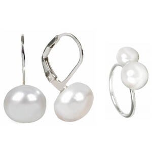 JwL Luxury Pearls Zvýhodněná perlová souprava šperků JL0022 a JL0058 (prsten, náušnice)