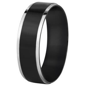 Troli Ocelový černý prsten se stříbrným okrajem 60 mm