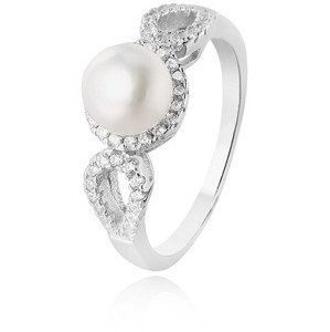 Beneto Stříbrný prsten s krystaly a pravou perlou AGG205 50 mm