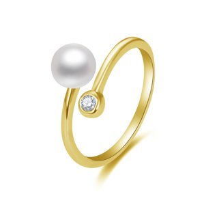 Beneto Otevřený pozlacený prsten s pravou perlou a zirkonem AGG469P-G