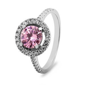 Brilio Silver Luxusní stříbrný prsten s růžovým zirkonem RI033W 56 mm