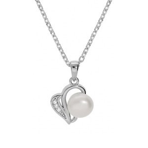 Brilio Silver Romantický stříbrný náhrdelník s pravou perlou SPD0721A (řetízek, přívěsek)