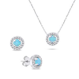 Brilio Silver Půvabný stříbrný set šperků s opály SET225WLB (náušnice, náhrdelník)