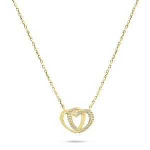 Brilio Silver Slušivý pozlacený náhrdelník srdce se zirkony NCL83Y