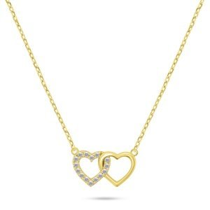 Brilio Silver Něžný pozlacený náhrdelník Propojená srdce NCL117Y