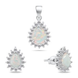 Brilio Silver Okouzlující set šperků s opály SET244W (náušnice, přívěsek)