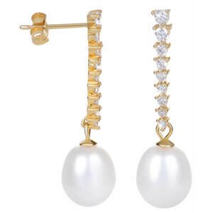 JwL Luxury Pearls Zlacené perlové náušnice s krystaly JL0405