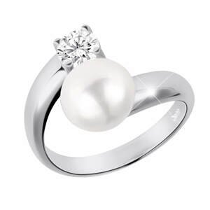 JwL Luxury Pearls Stříbrný prsten s bílou perlou a čirým krystalem JL0432