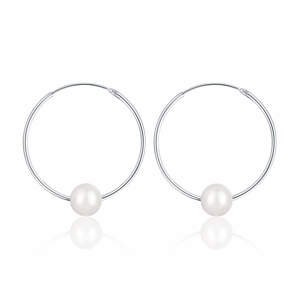 JwL Luxury Pearls Stříbrné náušnice kruhy s pravými bílými perlami JL0633