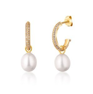 JwL Luxury Pearls Nádherné pozlacené náušnice kruhy s pravými perlami 2v1 JL0771