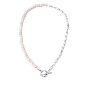 JwL Luxury Pearls Trendy ocelový náhrdelník s pravými říčními perlami JL0788