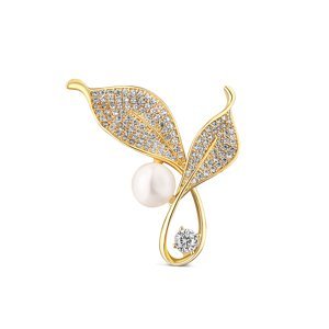 JwL Luxury Pearls Zářivá perlová brož s krystaly Lístky 2v1 JL0817
