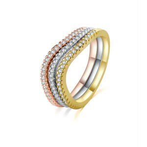 MOISS Elegantní tricolor sada stříbrných prstenů se zirkony R00020 52 mm