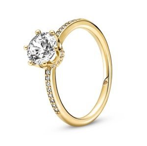 Pandora Blyštivý pozlacený prsten Třpytivá korunka Shine 168289C01 52 mm