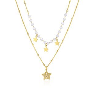 S`Agapõ Módní pozlacený dvojitý náhrdelník s hvězdami Wisdom SWI04
