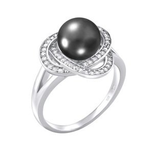 Silvego Stříbrný prsten Laguna s pravou přírodní černou perlou LPS0044B 58 mm