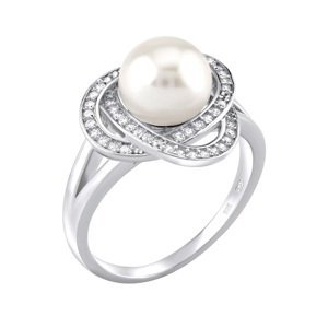 Silvego Stříbrný prsten Laguna s pravou přírodní bílou perlou LPS0044W 52 mm