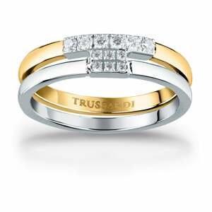 Trussardi Krásný bicolor prsten z oceli se zirkony T-Logo TJAXC41 52 mm