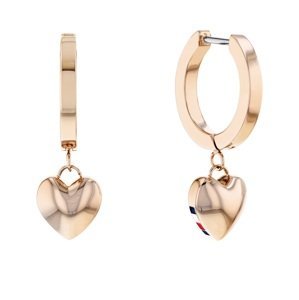Tommy Hilfiger Moderní bronzové náušnice kruhy s přívěsky Hanging Heart 2780666