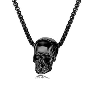Troli Černý ocelový náhrdelník pro muže s lebkou