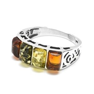 Aranys Stříbrný prsten jantar, barevný, 66 54466