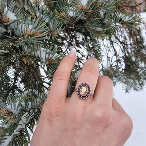 Granát Stříbrný prsten Camaieu český granát, 63, Rhodiování 55878