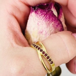 Granát Stříbrný prsten elegant český granát, 50, Zlacení 04388