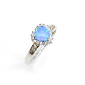 Aranys Stříbrný prsten srdce opál modrý, 50 06165