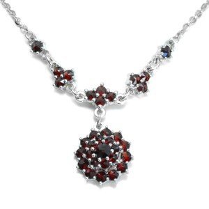 Granát Stříbrný náhrdelník květ - český granát, Rhodiování 07622