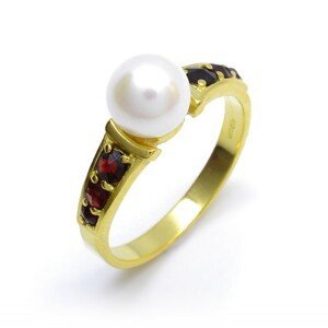 Granát Stříbrný nebo zlacený prsten český granát s perlou, 50, Zlacení 08206