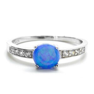 Aranys Stříbrný prsten opál modrý 6mm, 57 09308