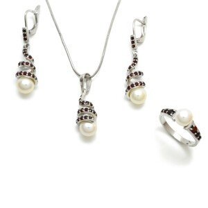Granát Zlatý přívěsek český granát a perla, Bílá, Bílé zlato Au 585/1000 10626