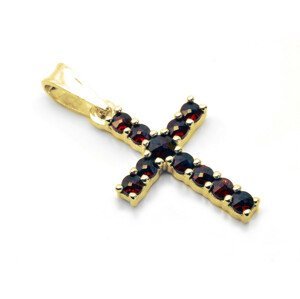 Granát Zlatý přívěsek křížek český granát, Zlato Au 585/1000 10959